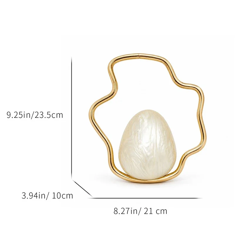 Egg Shape Wave Metal Ring Handle Evening Clutch Bag Fashion Banquet Party Handbag Elegant Wedding Purse Designer Chic Wristlet