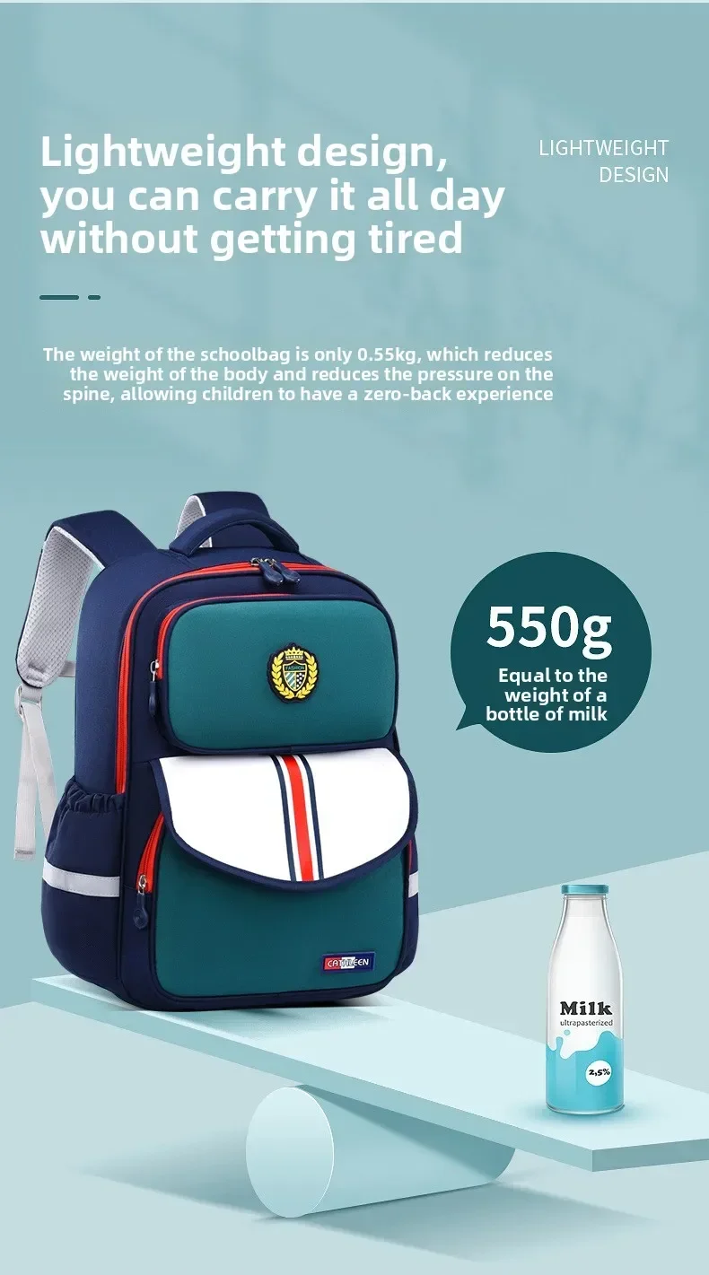 Kids School Backpack for Grade 1 6 Boys Girls Lightweight Oxford Fabric Waterproof Durable Bookbag with Ergonomic Design