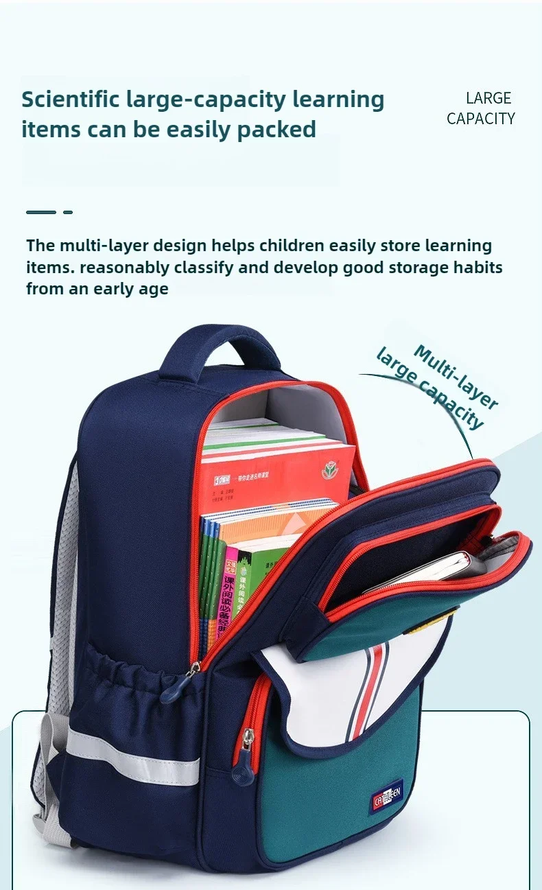 Kids School Backpack for Grade 1 6 Boys Girls Lightweight Oxford Fabric Waterproof Durable Bookbag with Ergonomic Design