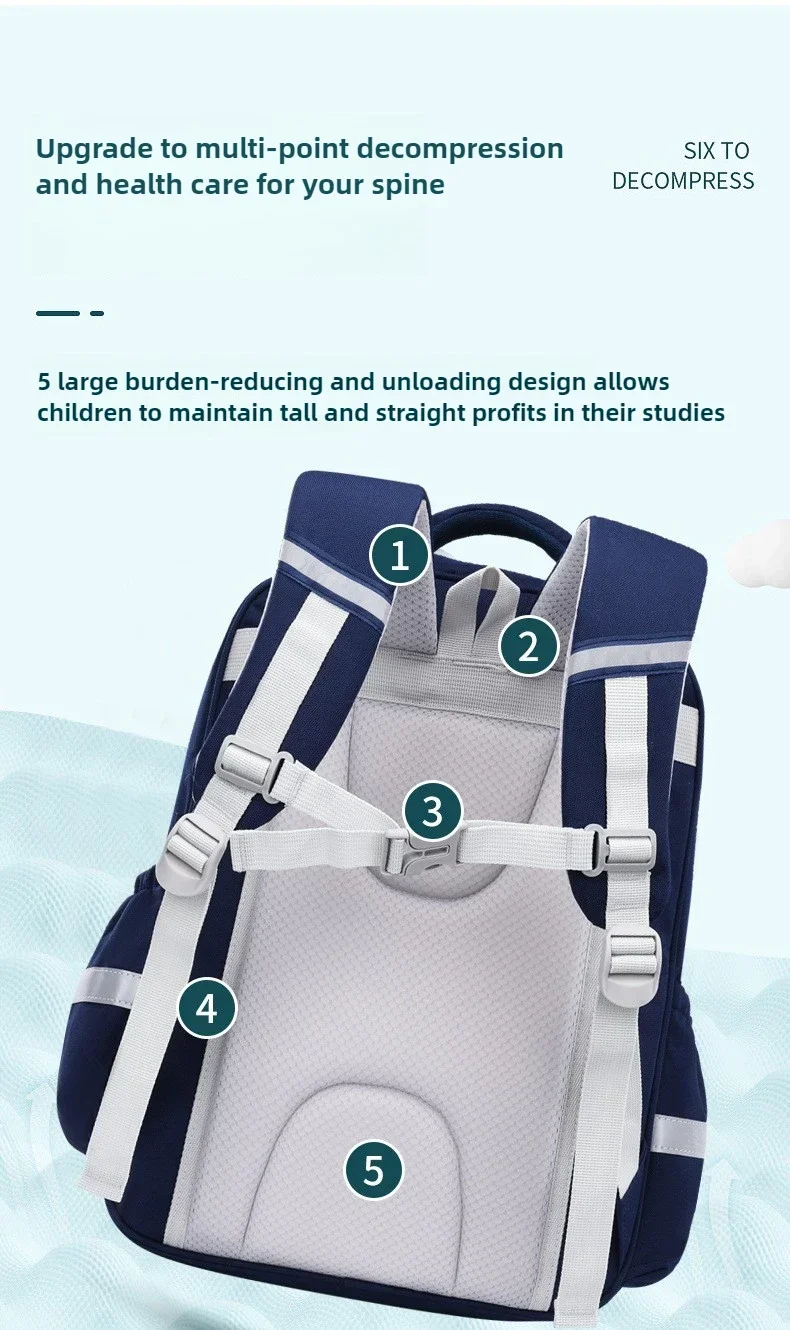 Kids School Backpack for Grade 1 6 Boys Girls Lightweight Oxford Fabric Waterproof Durable Bookbag with Ergonomic Design