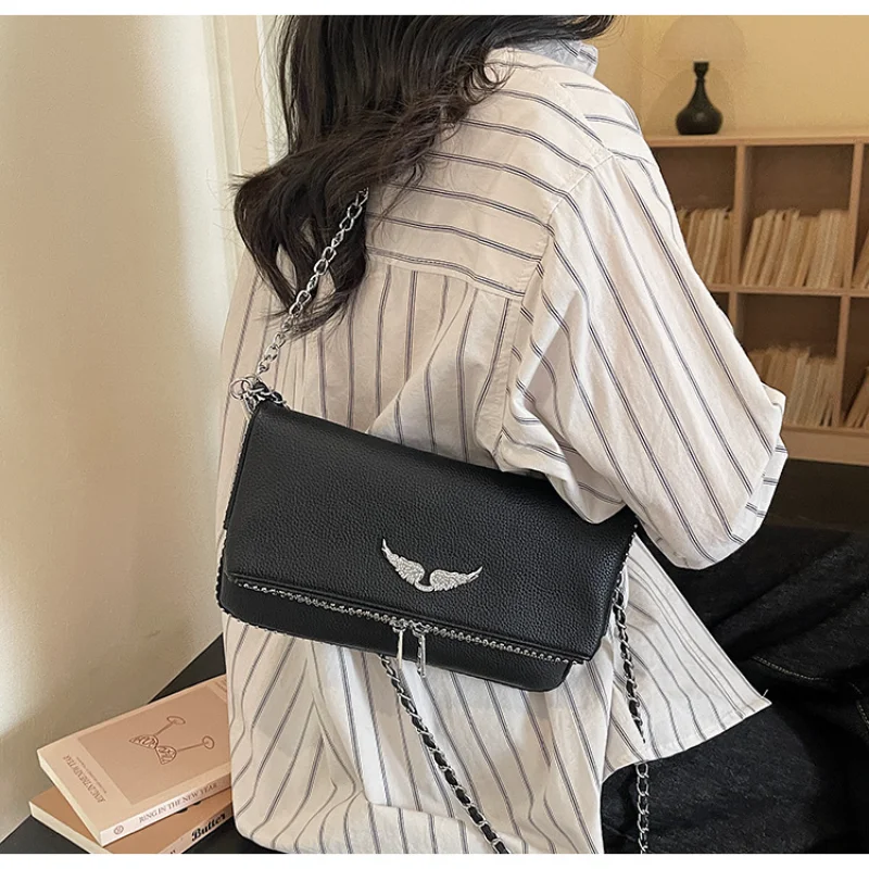 2026 Golden Classic Wing Design Small Square Bag, European American Fashion Versatile Underarm Bag, Women Single Shoulder Crossb