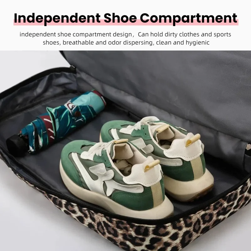 Leopard Printing Travel Bag Large Capacity Sports Gym Bag With Independent Shoe Compartment Weekend Overnight Duffel Bag