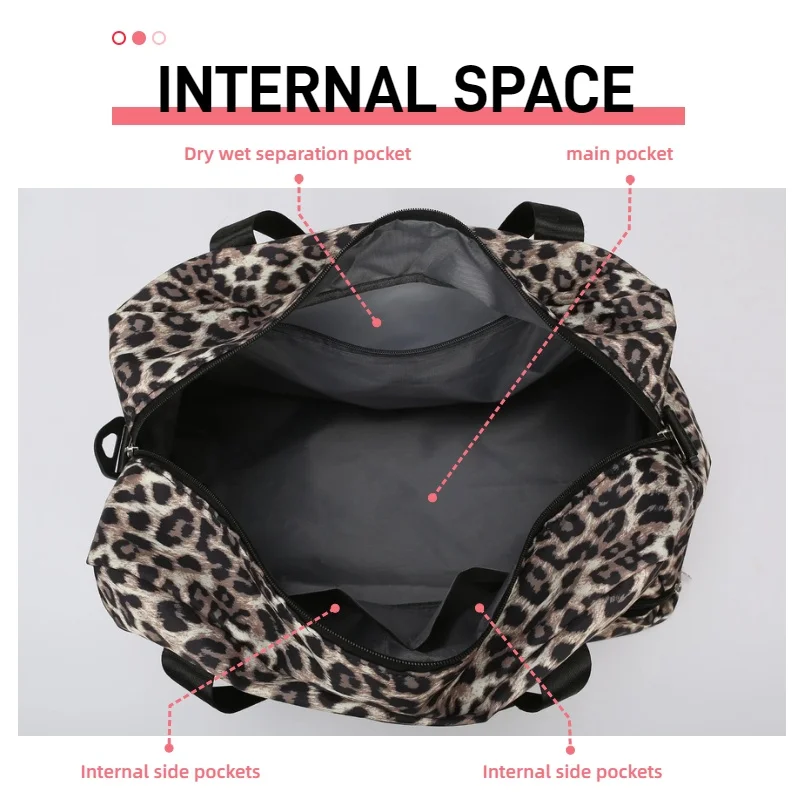 Leopard Printing Travel Bag Large Capacity Sports Gym Bag With Independent Shoe Compartment Weekend Overnight Duffel Bag