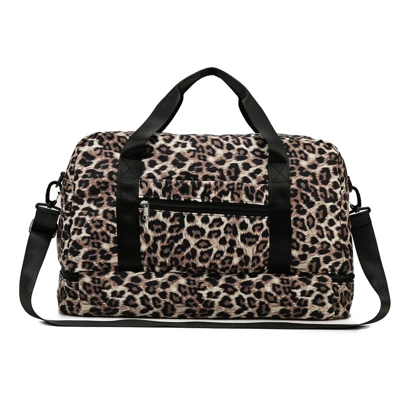 Leopard Printing Travel Bag Large Capacity Sports Gym Bag With Independent Shoe Compartment Weekend Overnight Duffel Bag