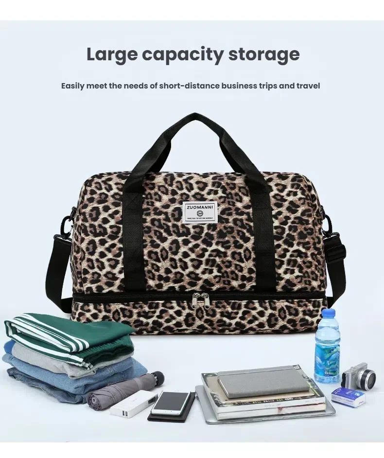 Leopard Printing Travel Bag Large Capacity Sports Gym Bag With Independent Shoe Compartment Weekend Overnight Duffel Bag