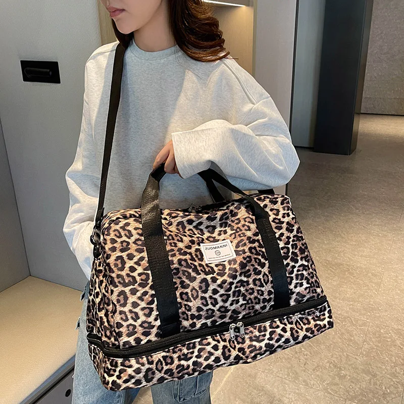 Leopard Printing Travel Bag Large Capacity Sports Gym Bag With Independent Shoe Compartment Weekend Overnight Duffel Bag