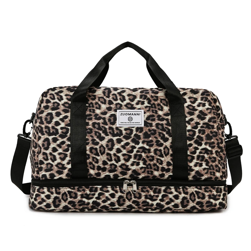 Leopard Printing Travel Bag Large Capacity Sports Gym Bag With Independent Shoe Compartment Weekend Overnight Duffel Bag