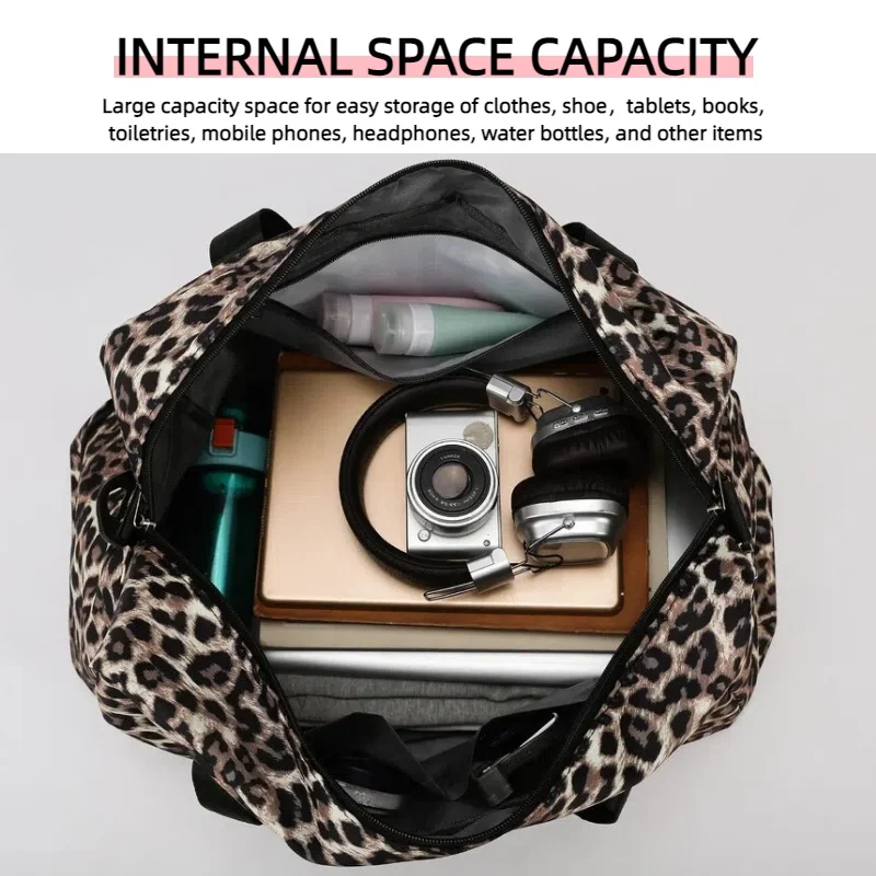 Leopard Printing Travel Bag Large Capacity Sports Gym Bag With Independent Shoe Compartment Weekend Overnight Duffel Bag