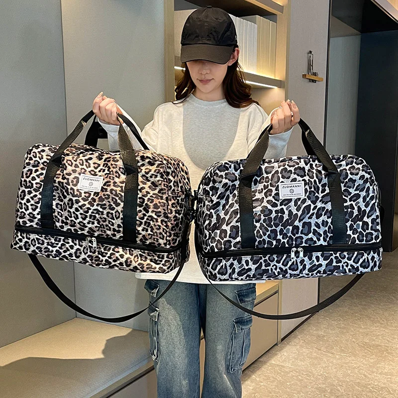 Leopard Printing Travel Bag Large Capacity Sports Gym Bag With Independent Shoe Compartment Weekend Overnight Duffel Bag