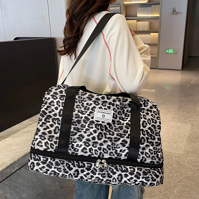 Leopard Printing Travel Bag Large Capacity Sports Gym Bag With Independent Shoe Compartment Weekend Overnight Duffel Bag