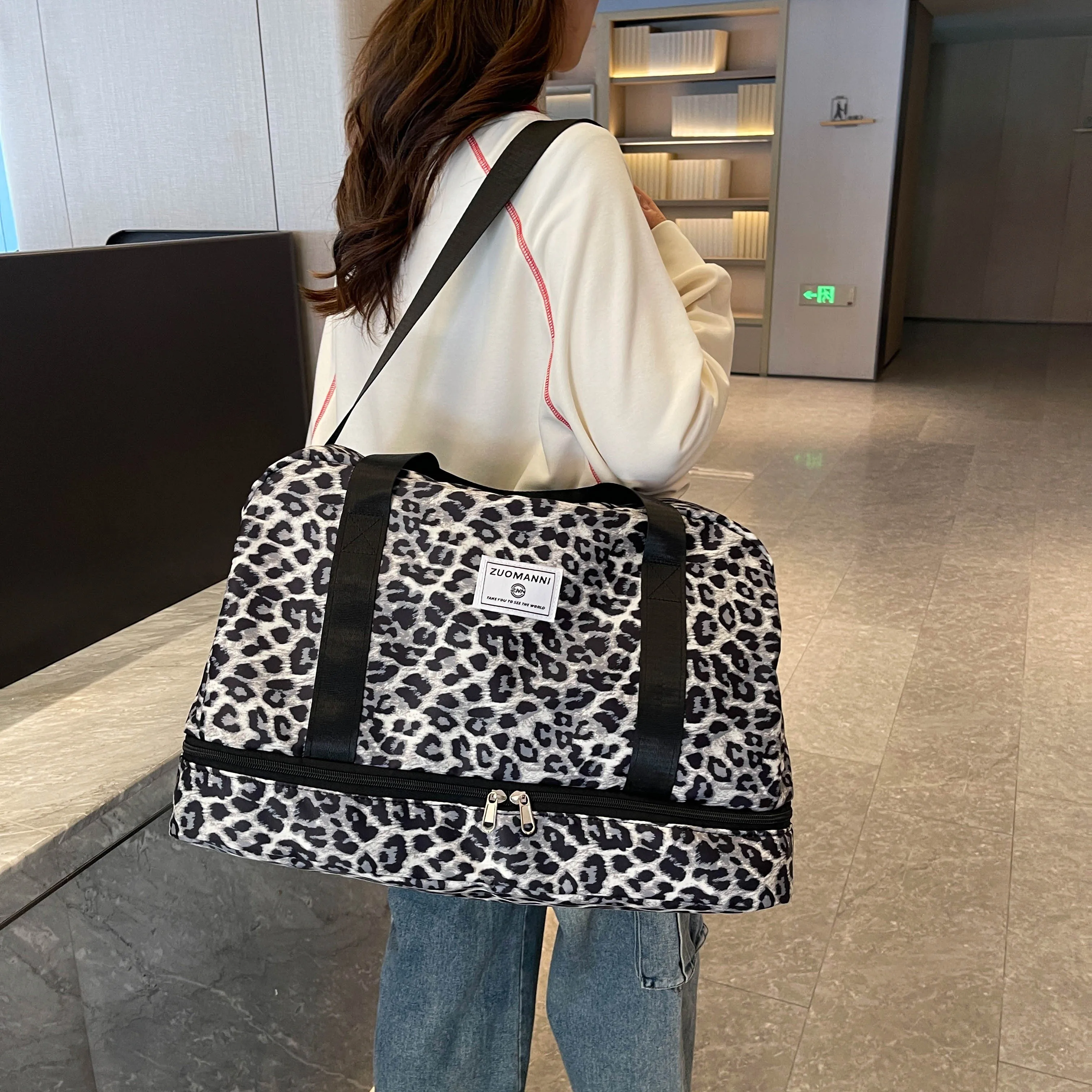 Leopard Printing Travel Bag Large Capacity Sports Gym Bag With Independent Shoe Compartment Weekend Overnight Duffel Bag