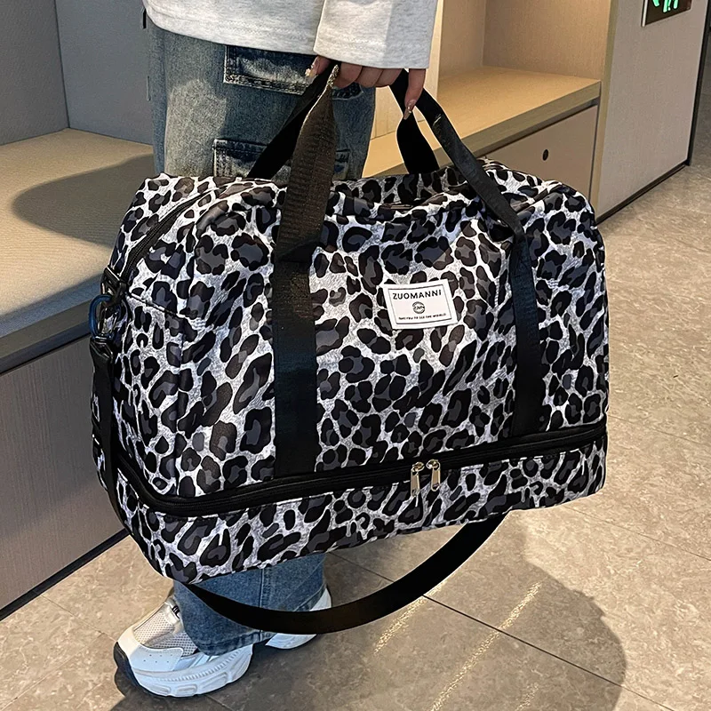 Leopard Printing Travel Bag Large Capacity Sports Gym Bag With Independent Shoe Compartment Weekend Overnight Duffel Bag