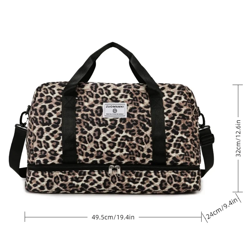 Leopard Printing Travel Bag Large Capacity Sports Gym Bag With Independent Shoe Compartment Weekend Overnight Duffel Bag