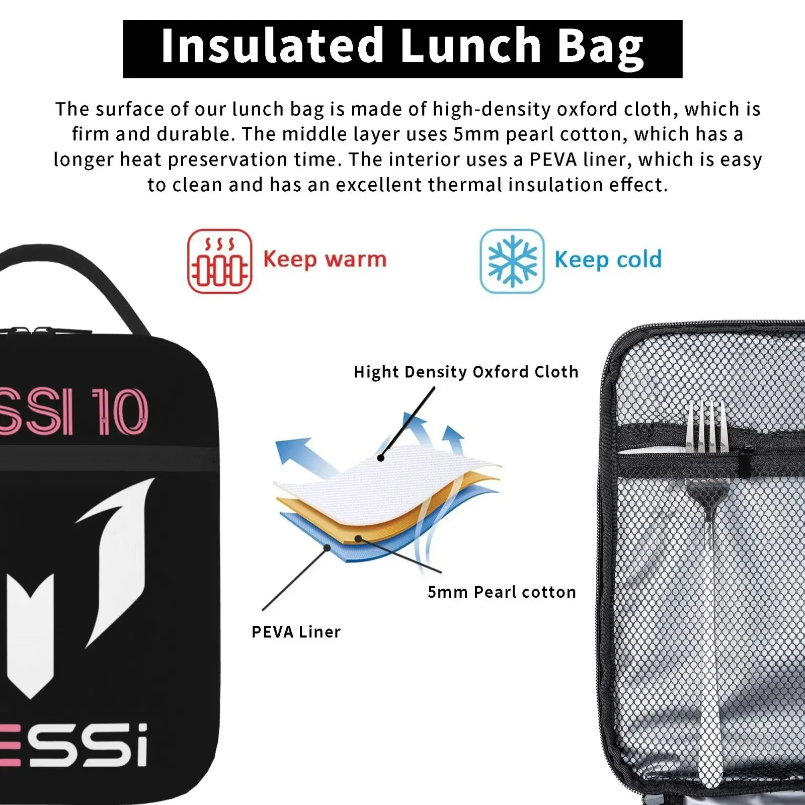 Custom Messis 10 Football Argentina Insulated Lunch Bag Food Container Portable Thermal Cooler Lunch Boxes For School Office