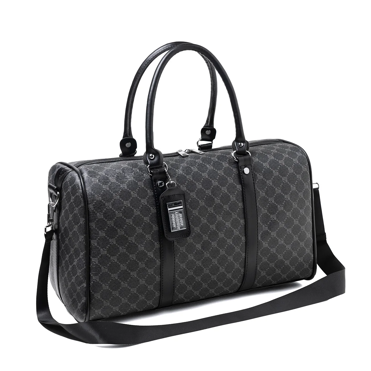 Black Large-Capacity Men's Zipper Travel Bag, Dual Handles with Wide Shoulder Straps for Ease of Use, Waterproof, Wear-Resistant, Durable, Easy-To-Clean Fabric Suitable for Travel, Business Trips, Gym Use, Can Carry Shoes, Clothes, Water Bottles, Books, Suitable for Various Occasions, Understated and Elegant Circular Pattern, Suitable for All Seasons, Practical and Versatile, Can Be Carried on Airplanes