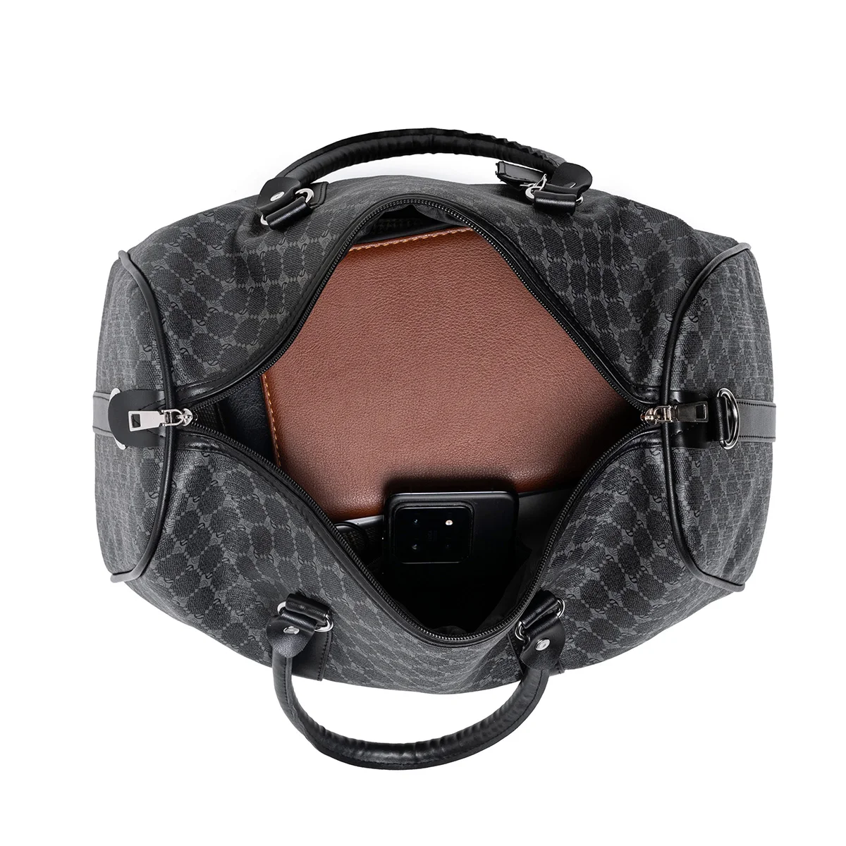 Black Large-Capacity Men's Zipper Travel Bag, Dual Handles with Wide Shoulder Straps for Ease of Use, Waterproof, Wear-Resistant, Durable, Easy-To-Clean Fabric Suitable for Travel, Business Trips, Gym Use, Can Carry Shoes, Clothes, Water Bottles, Books, Suitable for Various Occasions, Understated and Elegant Circular Pattern, Suitable for All Seasons, Practical and Versatile, Can Be Carried on Airplanes
