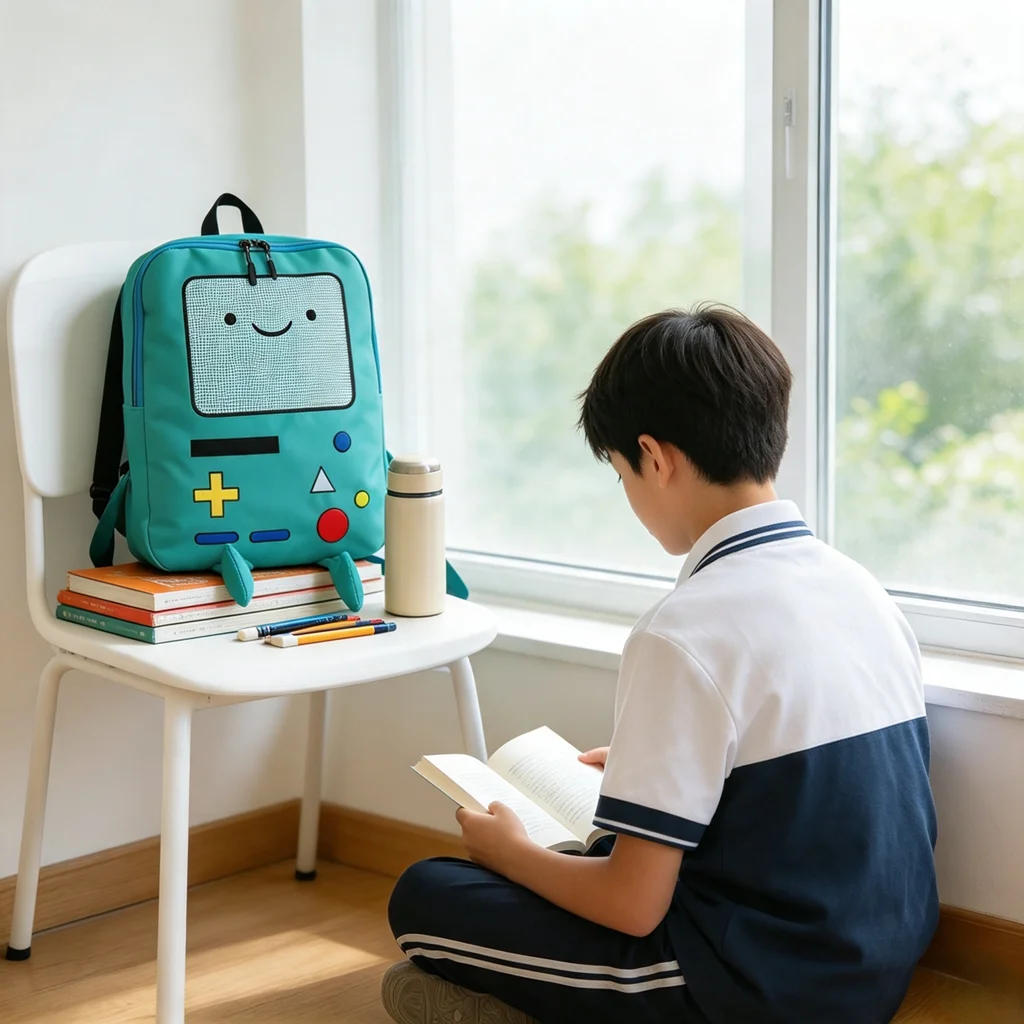 14 Inch Large Capacity 3D Robot Cartoon Canvas Backpack Kawaii Unisex Student School Bag with Breathable Back Panel