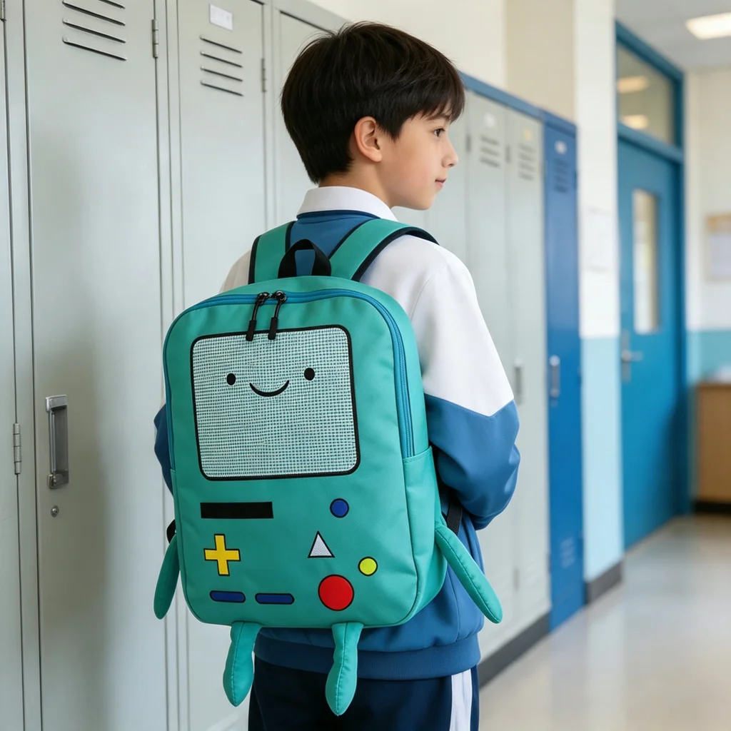 14 Inch Large Capacity 3D Robot Cartoon Canvas Backpack Kawaii Unisex Student School Bag with Breathable Back Panel
