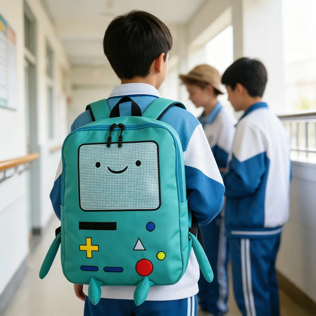 14 Inch Large Capacity 3D Robot Cartoon Canvas Backpack Kawaii Unisex Student School Bag with Breathable Back Panel
