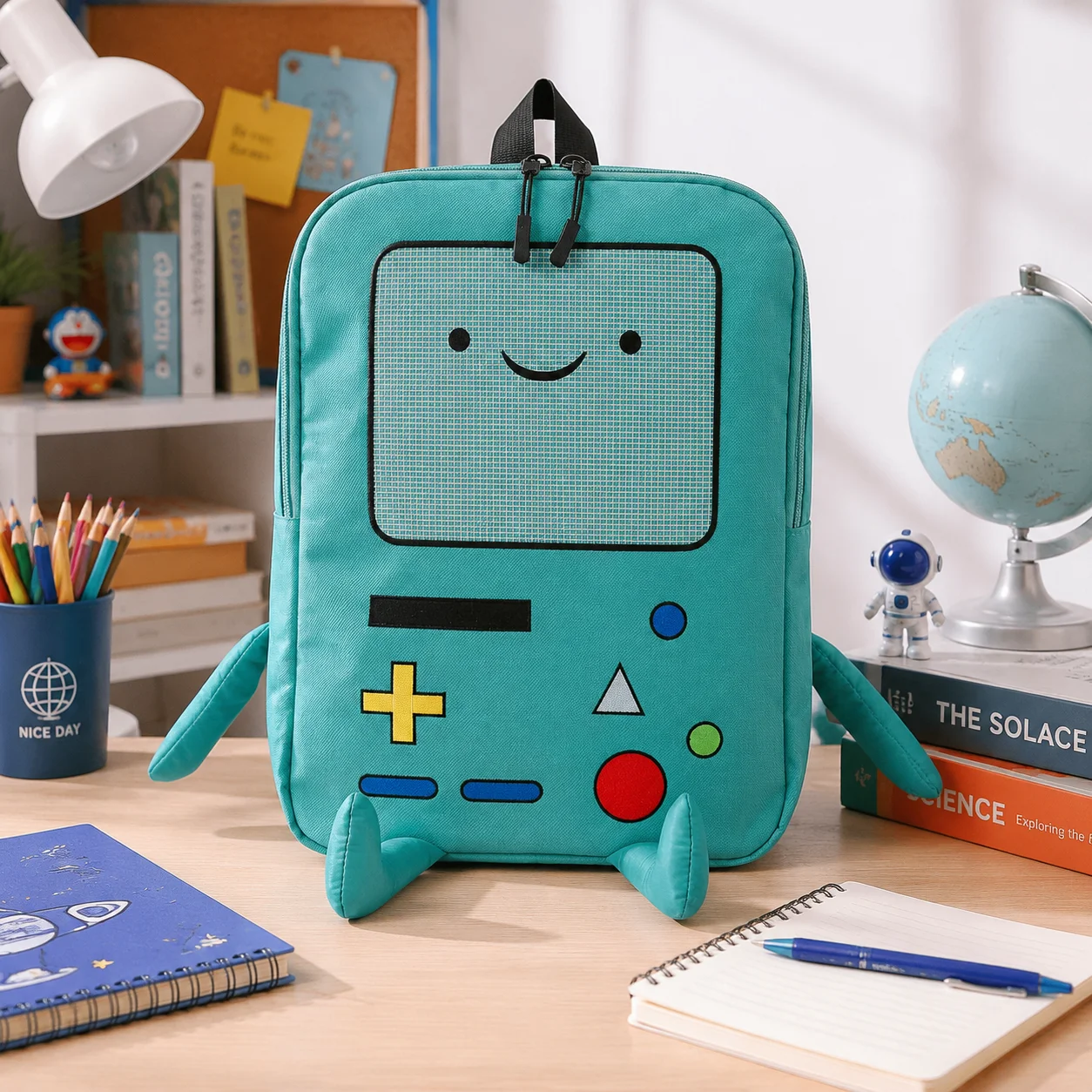 14 Inch Large Capacity 3D Robot Cartoon Canvas Backpack Kawaii Unisex Student School Bag with Breathable Back Panel