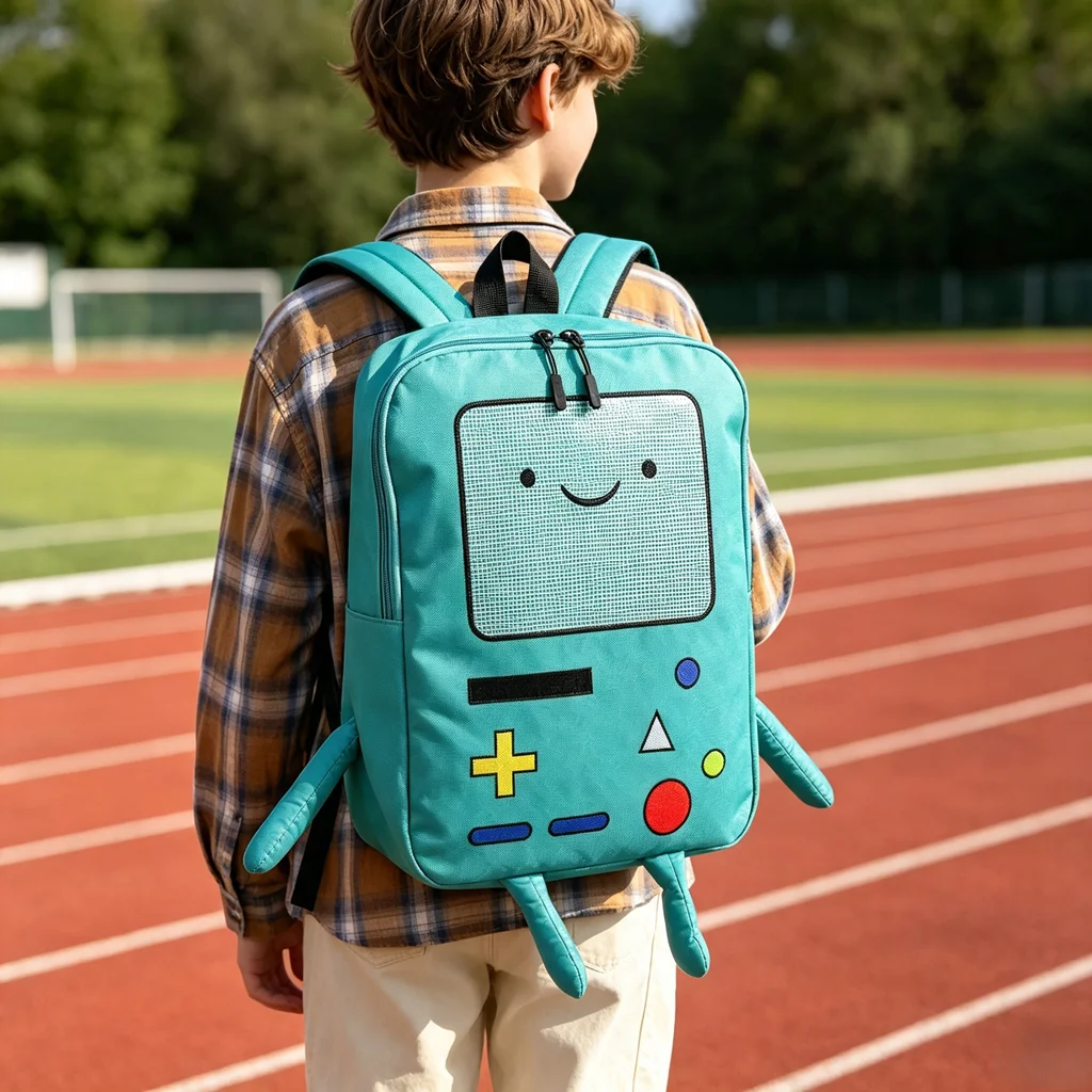 14 Inch Large Capacity 3D Robot Cartoon Canvas Backpack Kawaii Unisex Student School Bag with Breathable Back Panel