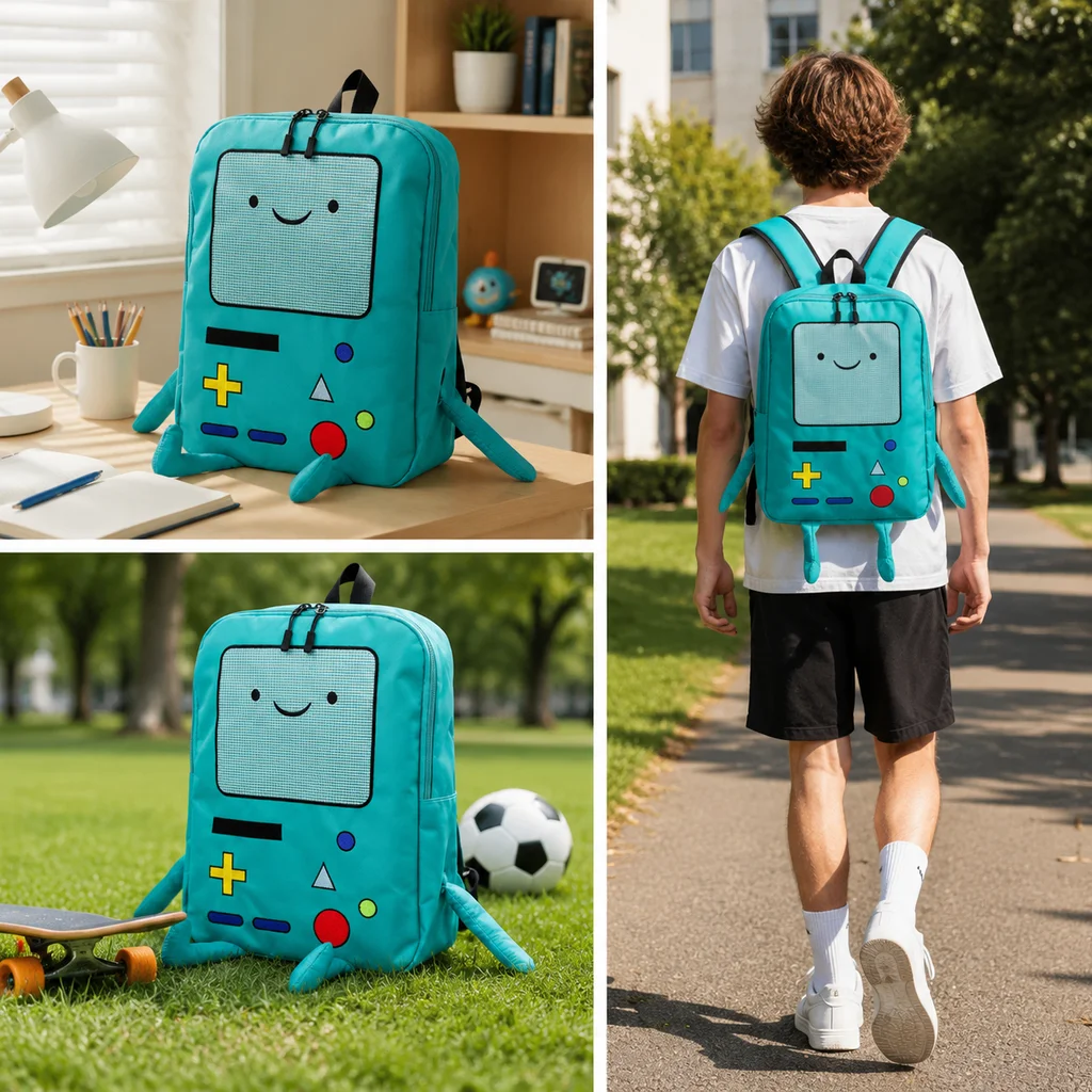 14 Inch Large Capacity 3D Robot Cartoon Canvas Backpack Kawaii Unisex Student School Bag with Breathable Back Panel