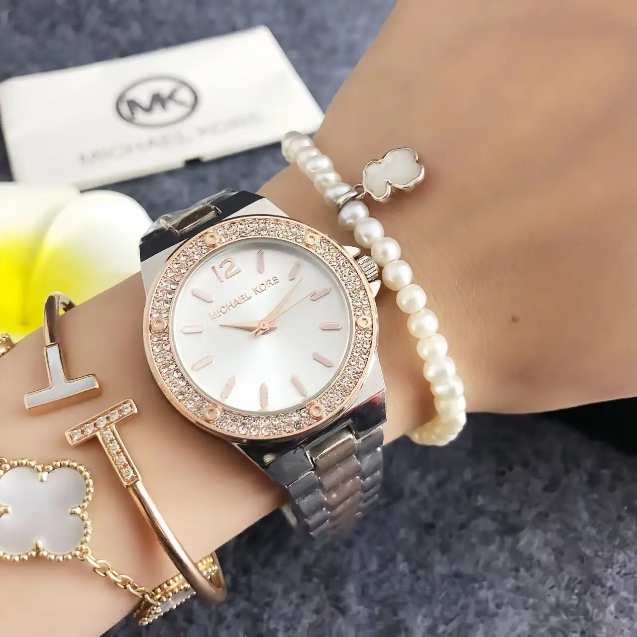 Michael Kors Fashion Luxury Women's Watch Bag MK Classic Stainless Steel Quartz Exquisite Compact Watch Wallet Girl Gift