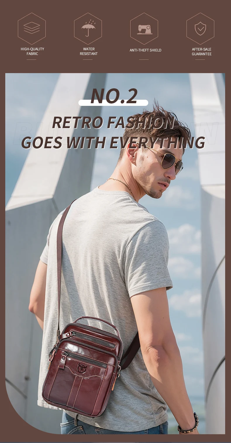 BULLCAPTAIN Men's Genuine Leather Shoulder Crossbody Bag Business 7.9-inch Tablet Bag Multifunctional Portable Envelope Bag