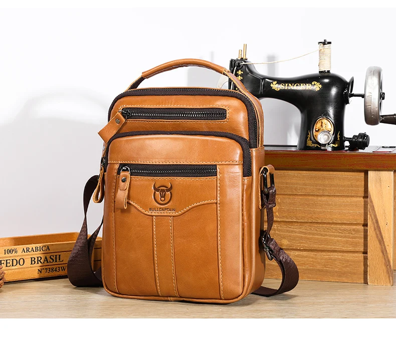 BULLCAPTAIN Men's Genuine Leather Shoulder Crossbody Bag Business 7.9-inch Tablet Bag Multifunctional Portable Envelope Bag