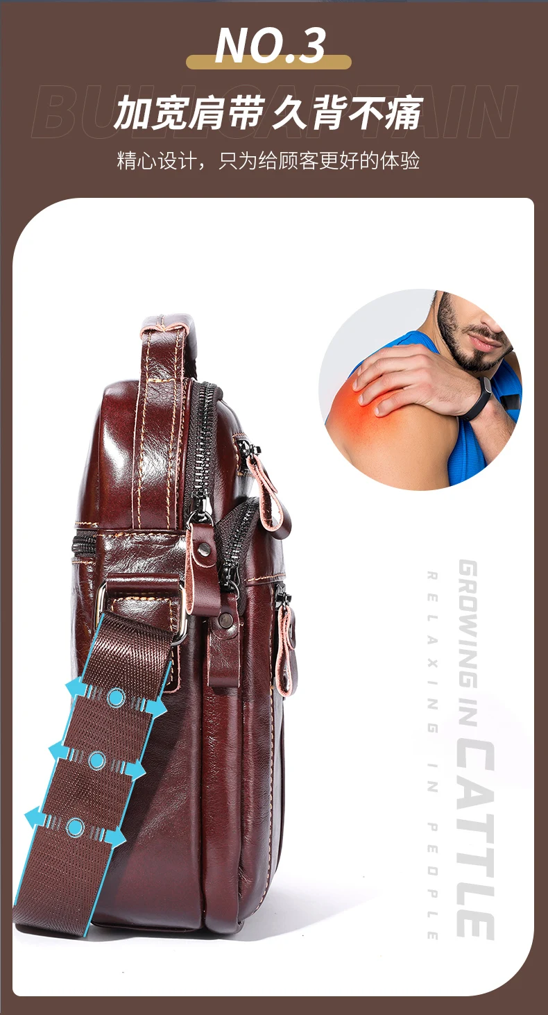 BULLCAPTAIN Men's Genuine Leather Shoulder Crossbody Bag Business 7.9-inch Tablet Bag Multifunctional Portable Envelope Bag