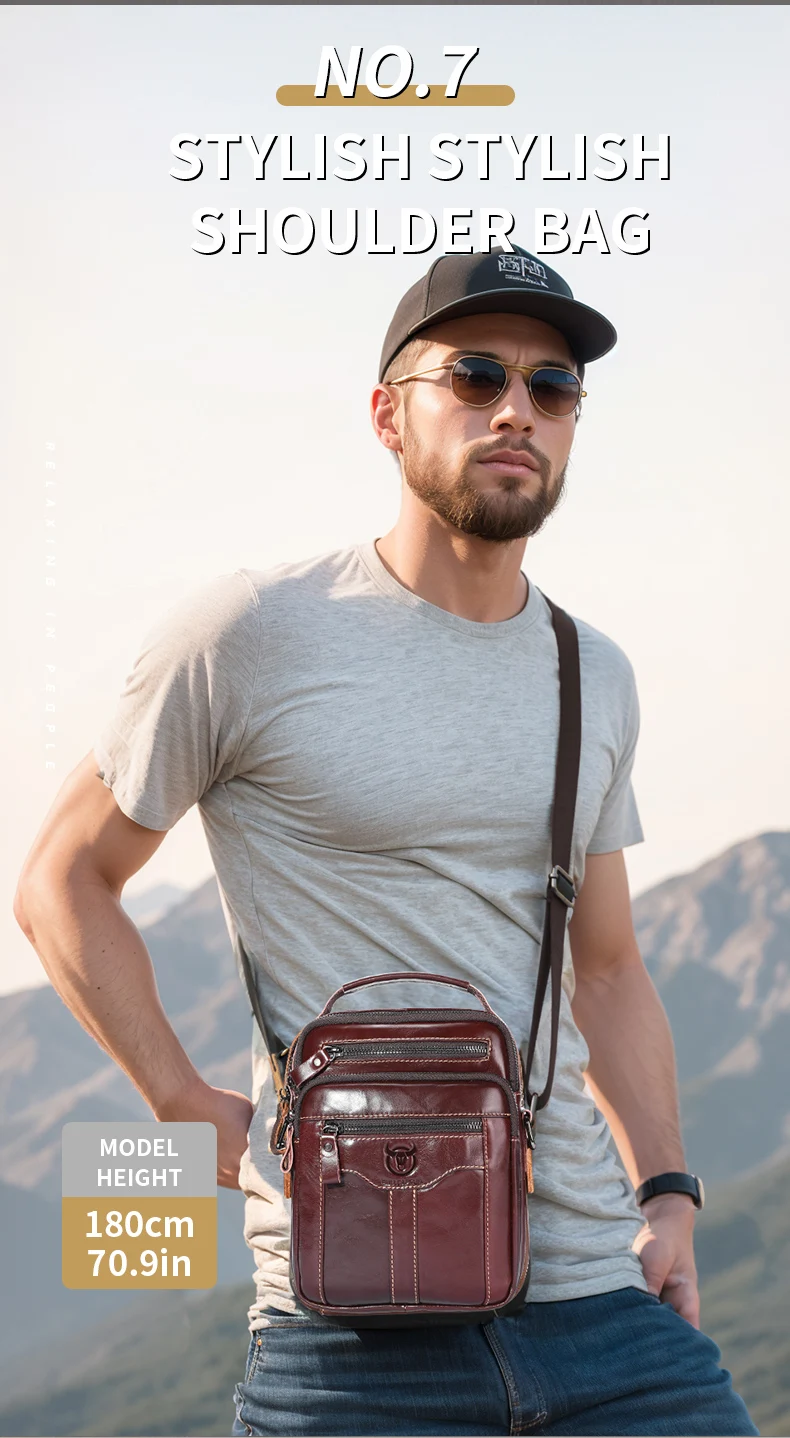 BULLCAPTAIN Men's Genuine Leather Shoulder Crossbody Bag Business 7.9-inch Tablet Bag Multifunctional Portable Envelope Bag