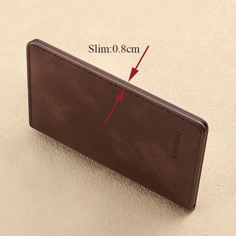 Simple Design Men Card Holder Purse Vertical Slim Money Clip Genuine Leather Wallet for Men Anti RFID