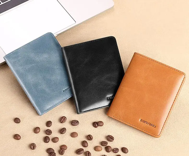 Simple Design Men Card Holder Purse Vertical Slim Money Clip Genuine Leather Wallet for Men Anti RFID