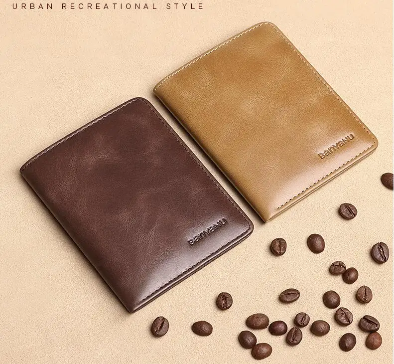 Simple Design Men Card Holder Purse Vertical Slim Money Clip Genuine Leather Wallet for Men Anti RFID