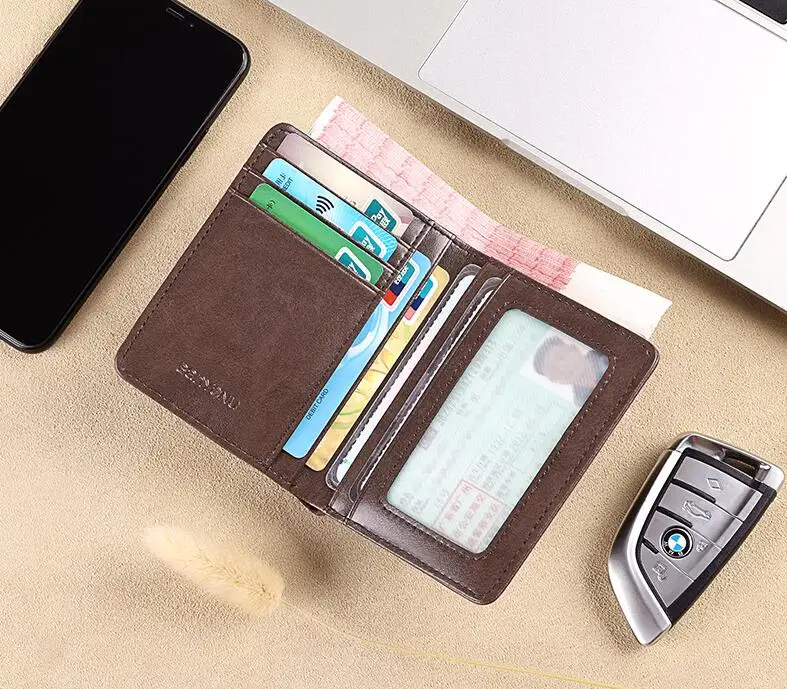 Simple Design Men Card Holder Purse Vertical Slim Money Clip Genuine Leather Wallet for Men Anti RFID