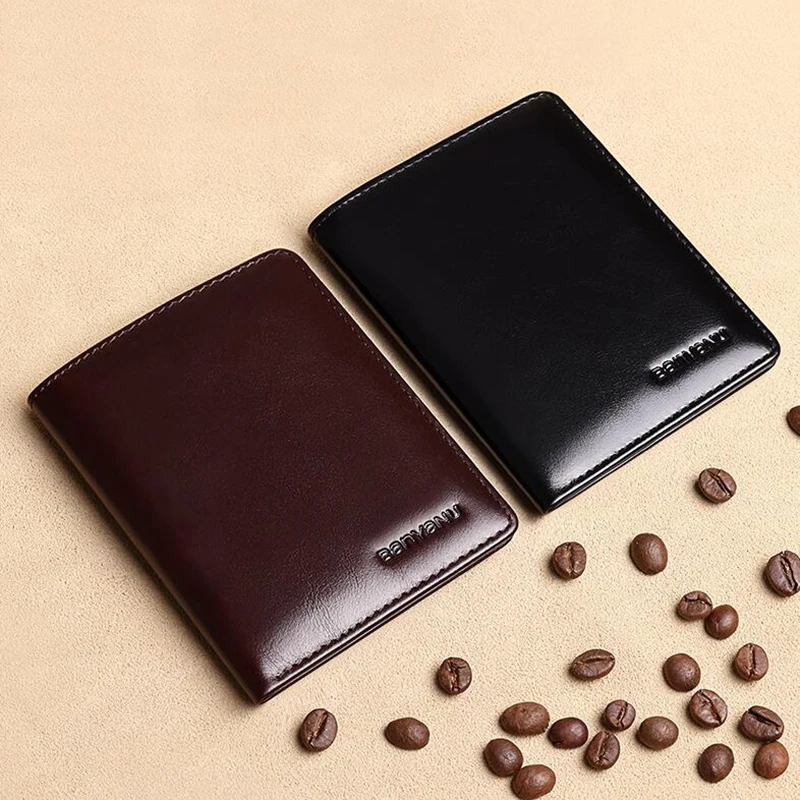 Simple Design Men Card Holder Purse Vertical Slim Money Clip Genuine Leather Wallet for Men Anti RFID
