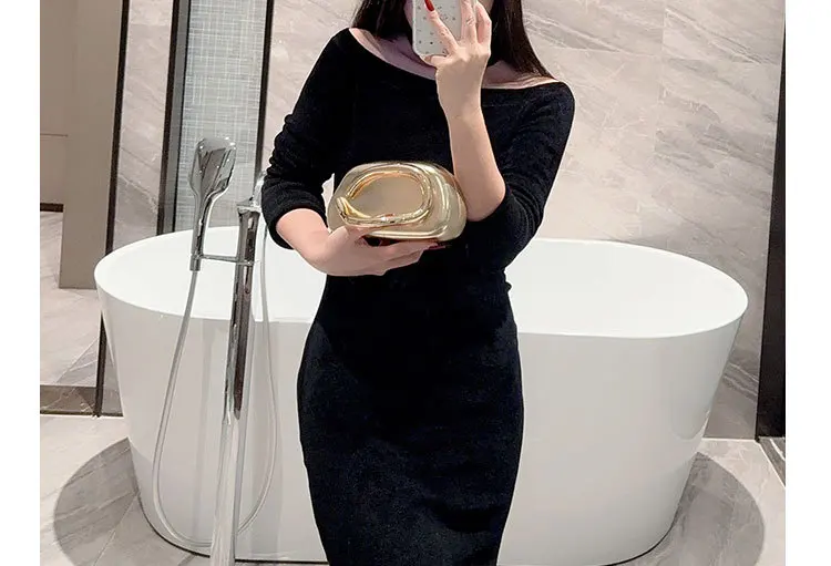 Gold Metal Closure Box Clutch Bag Women Evening Wedding Party Cute Purse Bag Handbag Dark Red Beige 2025 Spring New Fashion Ins
