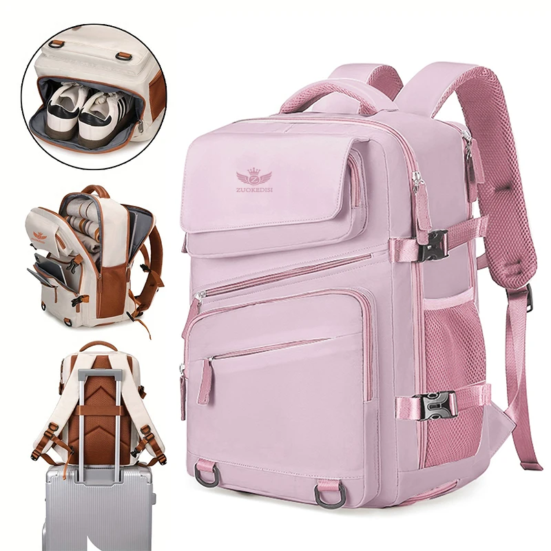 ZUOKEDISI Airlines Approved 15.6-inch Laptop Travel Backpack with Shoe Box and Luggage Strap, Hiking Backpack