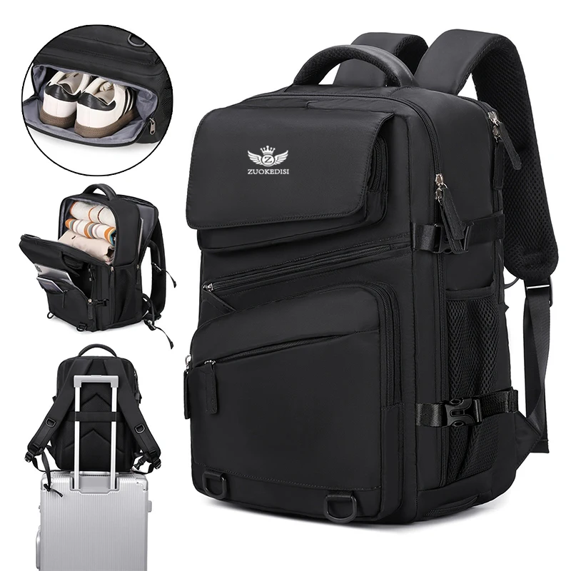 ZUOKEDISI Airlines Approved 15.6-inch Laptop Travel Backpack with Shoe Box and Luggage Strap, Hiking Backpack