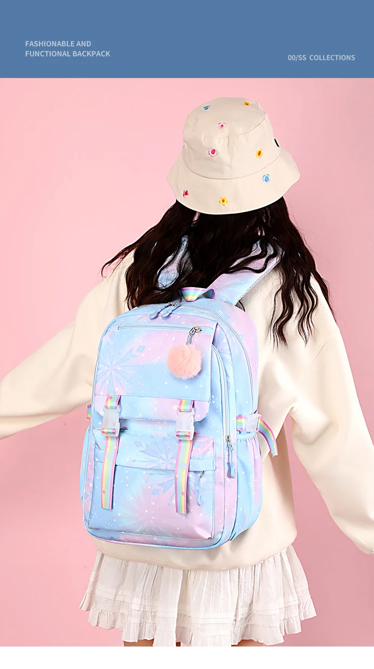 Demon Slayer Nezuko School Bags Anime Cosplay Students Backpack Gradient Bookbag Travel Rucksack Outdoor Mochilas