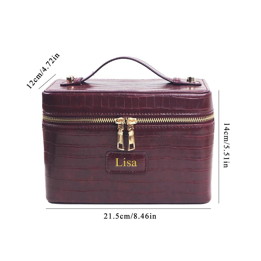 Customized Name PU Leather Crocodile-Patterned Multi-Zone Storage Large Capacity Portable Travel Handbag Makeup Bag Toiletry Bag