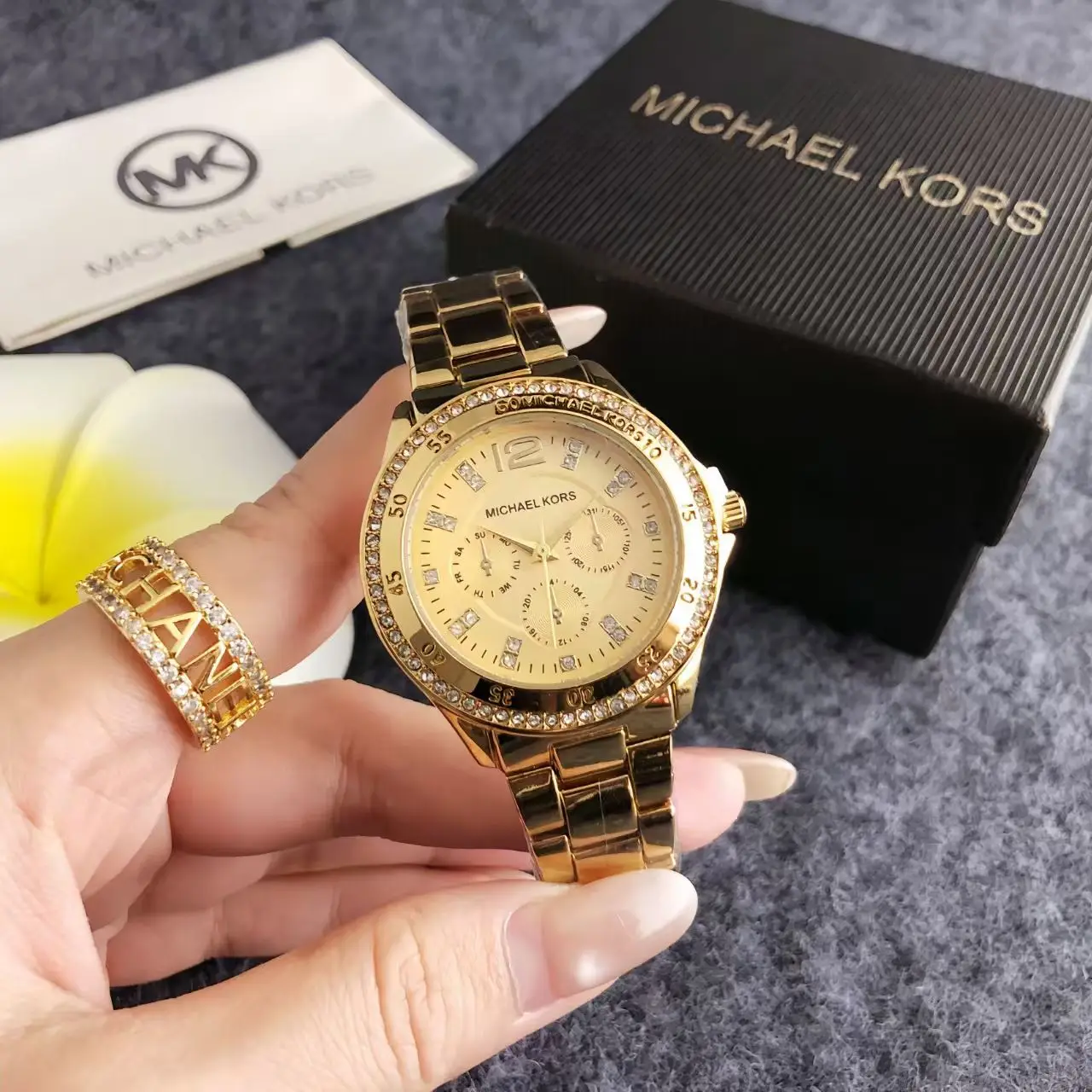 Michael Kors Women's Fashion New Light Luxury Commuter Watch Bag MK Three Eyes Casual Girl Exquisite Gift Wallet