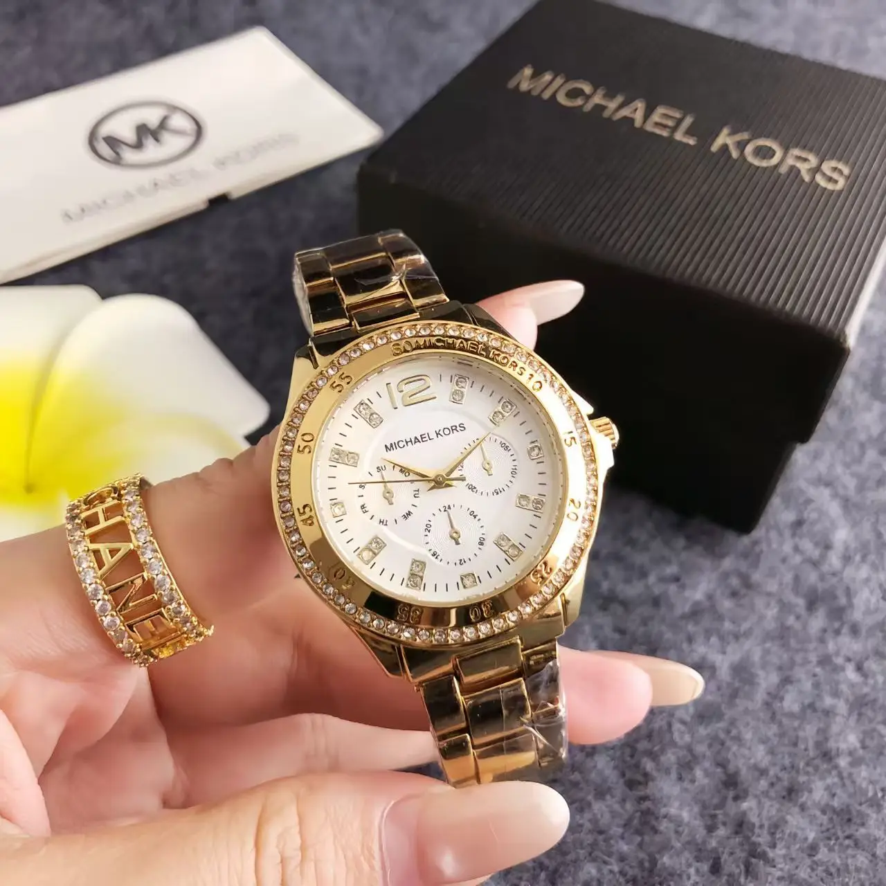 Michael Kors Women's Fashion New Light Luxury Commuter Watch Bag MK Three Eyes Casual Girl Exquisite Gift Wallet