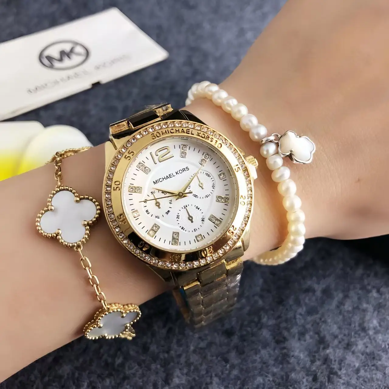 Michael Kors Women's Fashion New Light Luxury Commuter Watch Bag MK Three Eyes Casual Girl Exquisite Gift Wallet