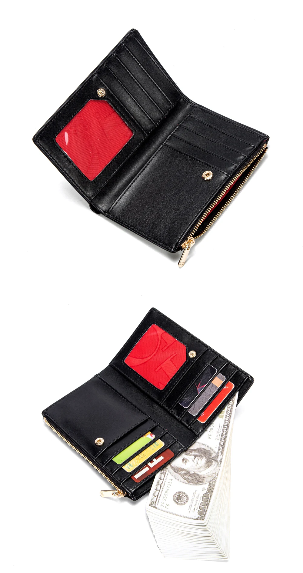 CHCH Women's Wallet Slim Two Fold Clip Blocking with Zipper Coin Pocket