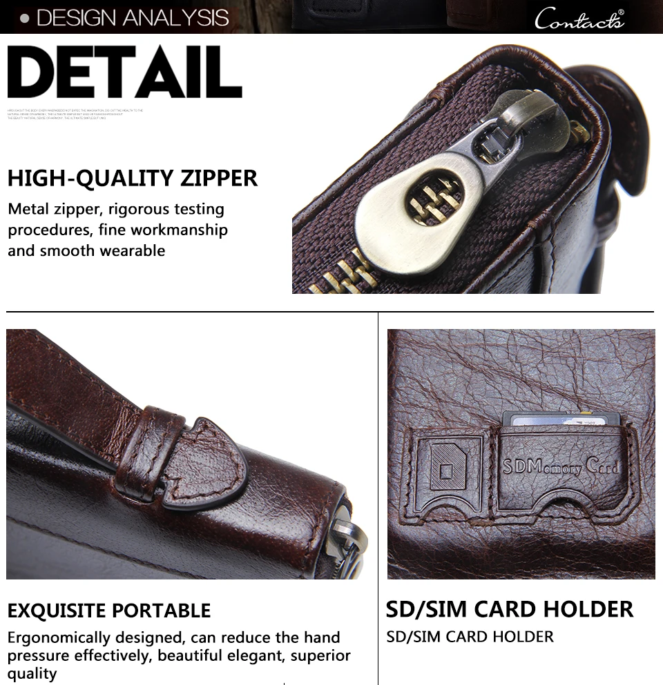 Genuine Leather Men Clutch Wallet  Brand Male Card Holder Long  Zipper Around Travel Purse With Passport Holder 6.5" Phone Case