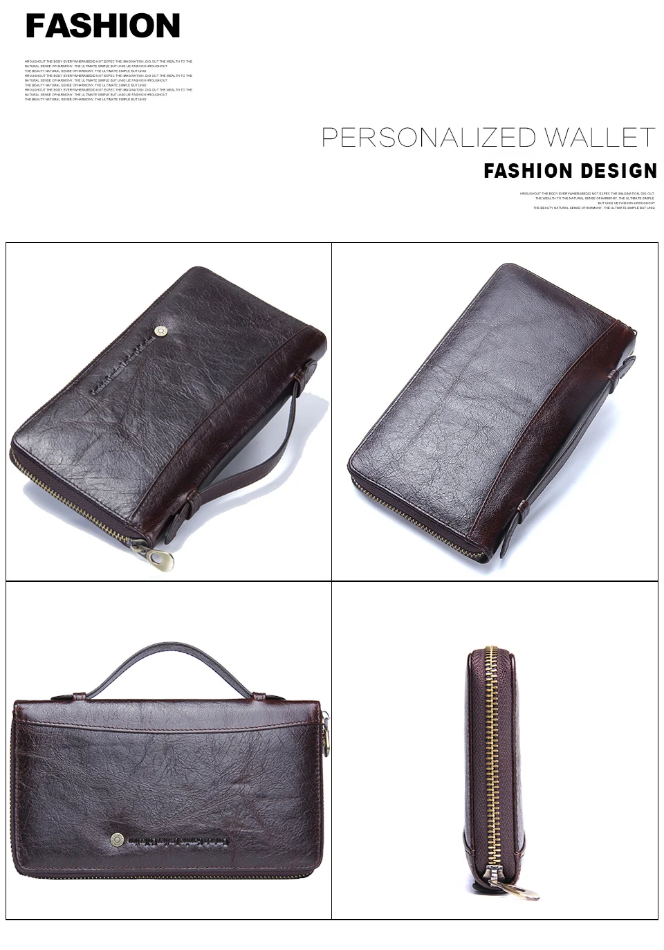Genuine Leather Men Clutch Wallet  Brand Male Card Holder Long  Zipper Around Travel Purse With Passport Holder 6.5" Phone Case
