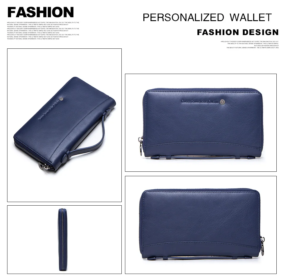 Genuine Leather Men Clutch Wallet  Brand Male Card Holder Long  Zipper Around Travel Purse With Passport Holder 6.5" Phone Case