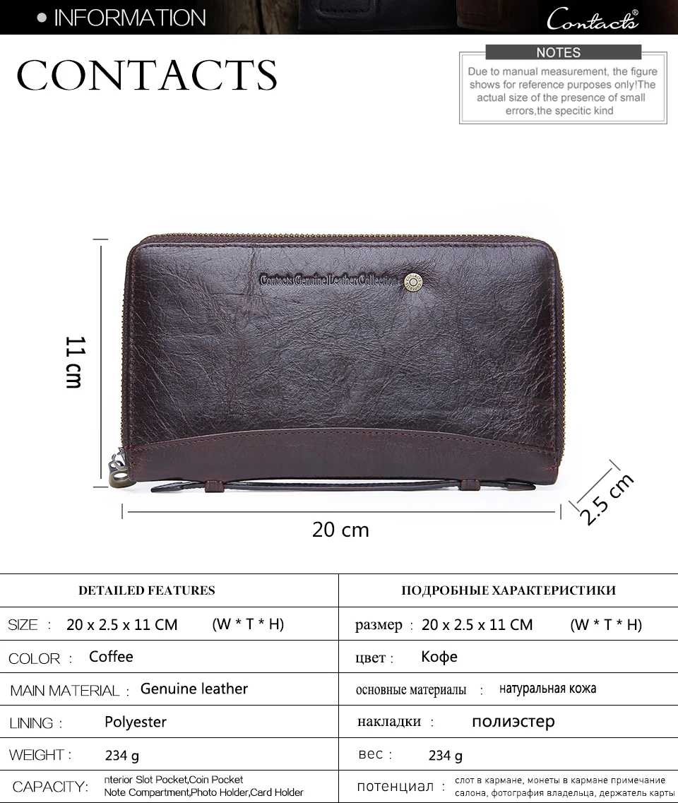 Genuine Leather Men Clutch Wallet  Brand Male Card Holder Long  Zipper Around Travel Purse With Passport Holder 6.5" Phone Case