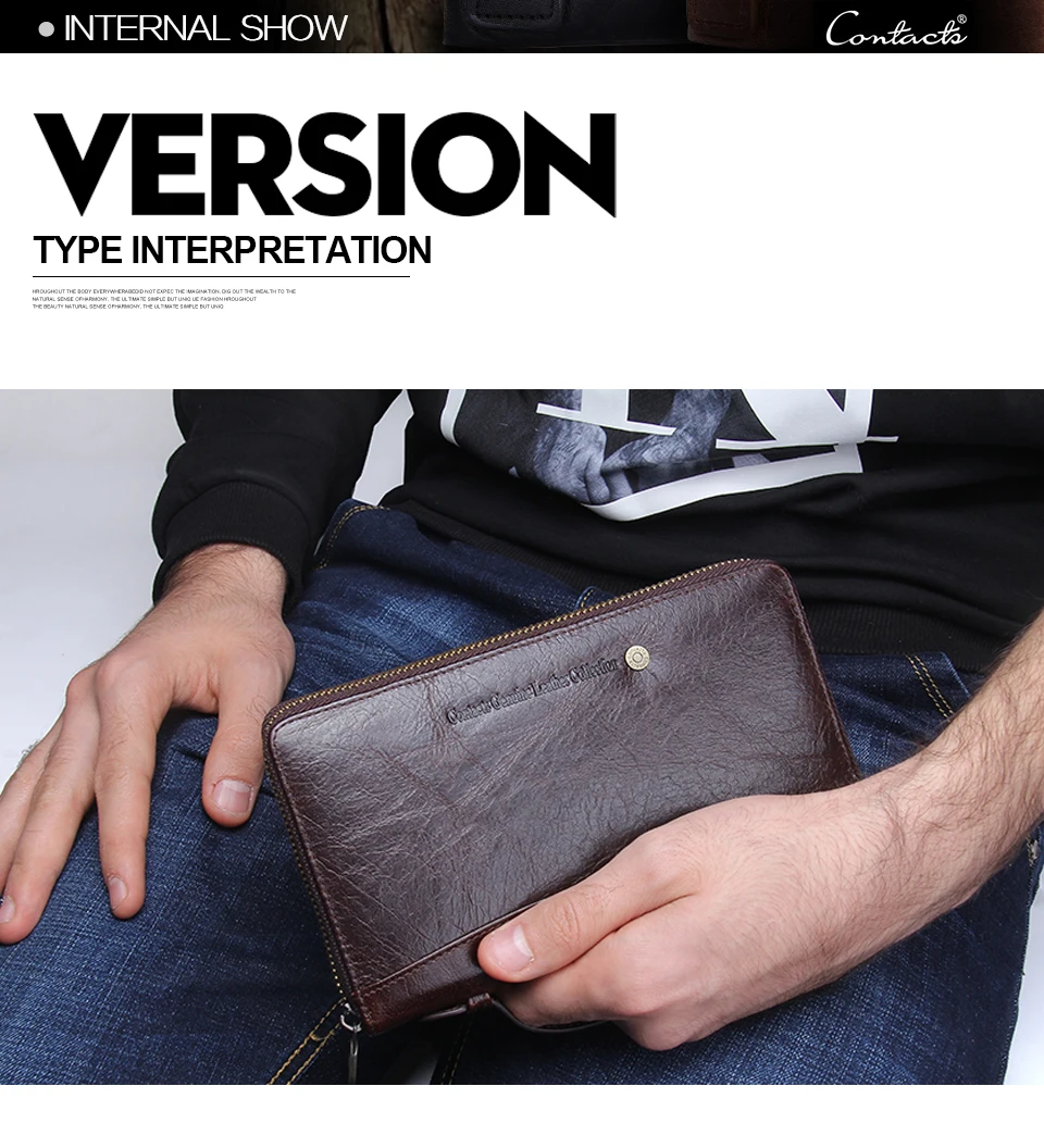 Genuine Leather Men Clutch Wallet  Brand Male Card Holder Long  Zipper Around Travel Purse With Passport Holder 6.5" Phone Case